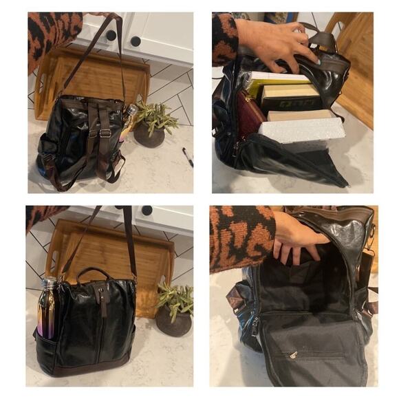 Vegan Leather Backpack One Shoulder Messenger Anti Theft Waterproof Travel main image 11